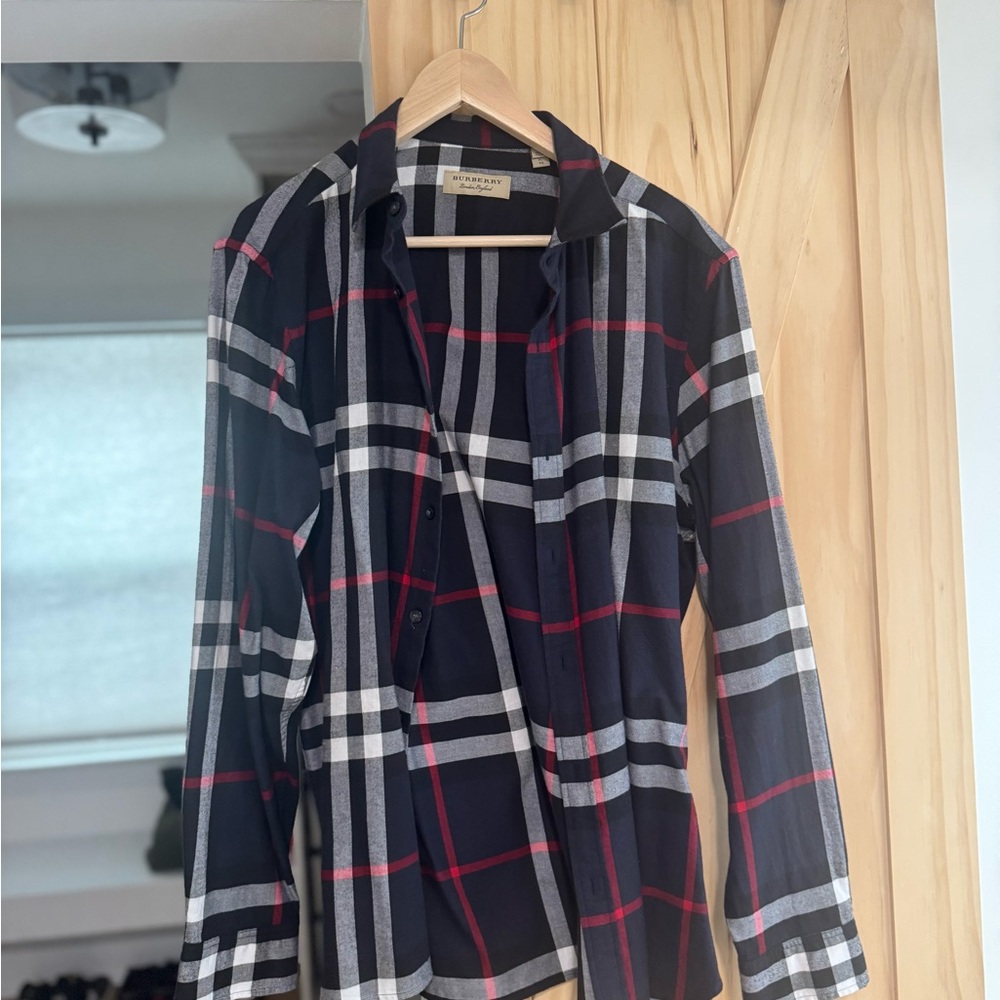 Burberry Navy and Red Plaid Shirt